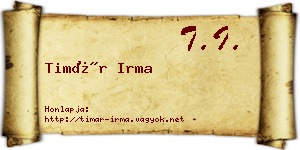Timár Irma névjegykártya