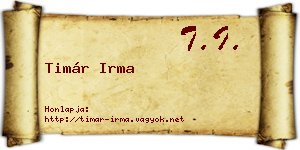 Timár Irma névjegykártya